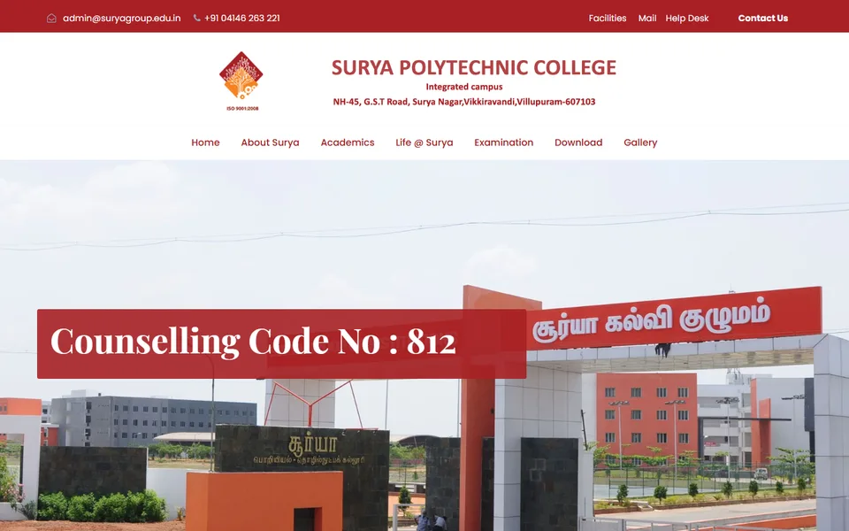 Screenshot of the Surya Polytechnic College website