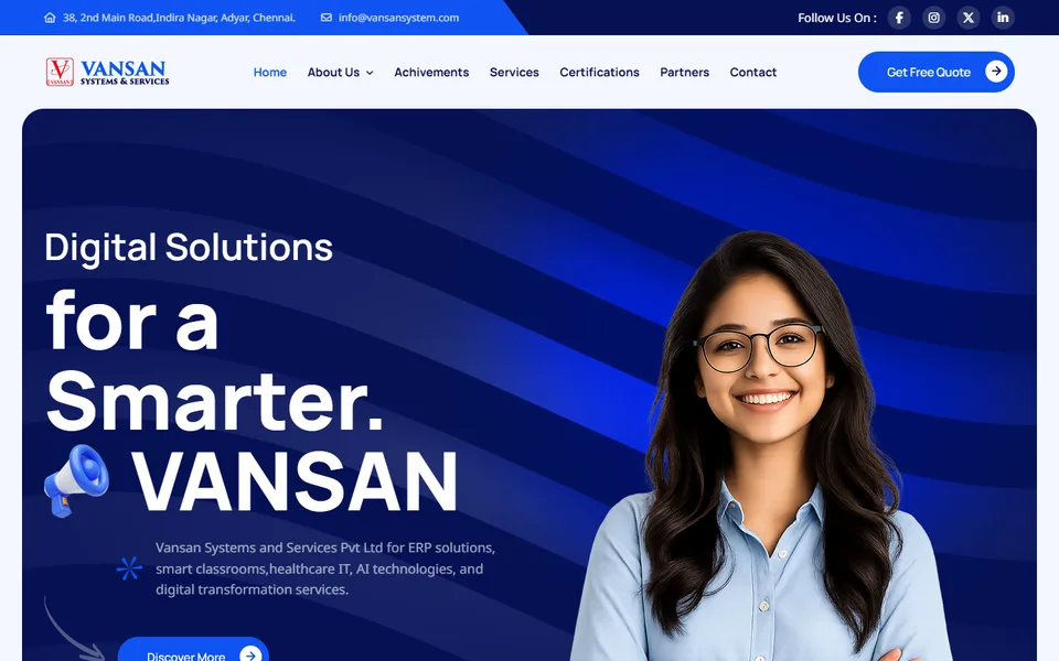 Screenshot of the Vansan Systems and Services website